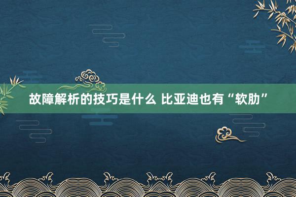 故障解析的技巧是什么 比亚迪也有“软肋”