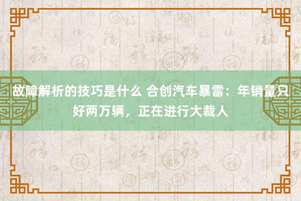 故障解析的技巧是什么 合创汽车暴雷：年销量只好两万辆，正在进行大裁人