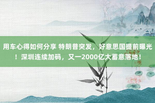 用车心得如何分享 特朗普突发，好意思国提前曝光！深圳连续加码，又一2000亿大蓄意落地！