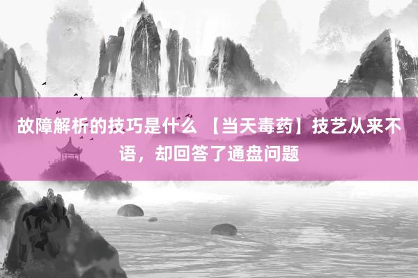 故障解析的技巧是什么 【当天毒药】技艺从来不语，却回答了通盘问题