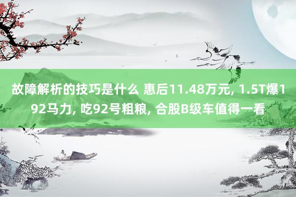 故障解析的技巧是什么 惠后11.48万元, 1.5T爆192马力, 吃92号粗粮, 合股B级车值得一看