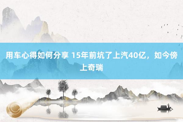 用车心得如何分享 15年前坑了上汽40亿，如今傍上奇瑞