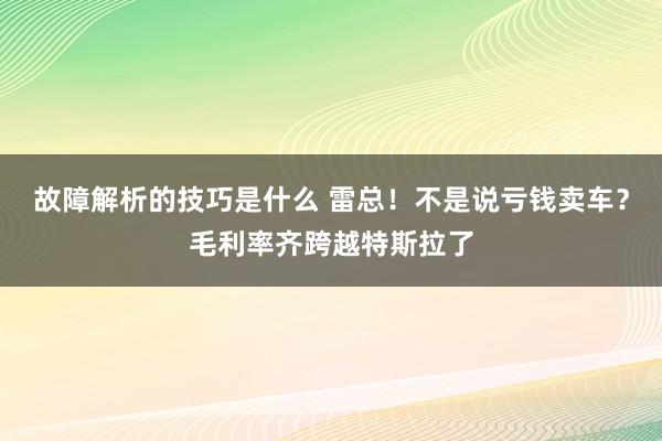 故障解析的技巧是什么 雷总！不是说亏钱卖车？毛利率齐跨越特斯拉了