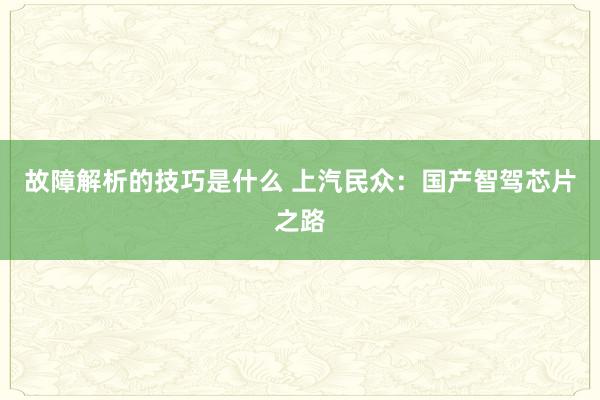 故障解析的技巧是什么 上汽民众：国产智驾芯片之路