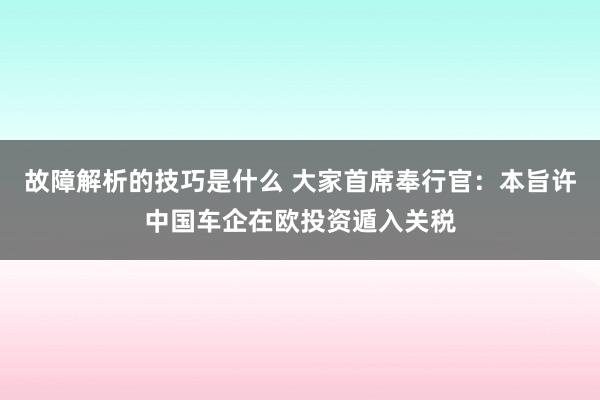 故障解析的技巧是什么 大家首席奉行官：本旨许中国车企在欧投资遁入关税