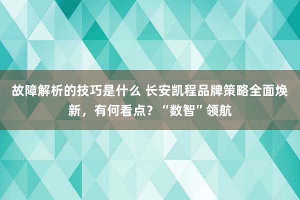 故障解析的技巧是什么 长安凯程品牌策略全面焕新，有何看点？“数智”领航